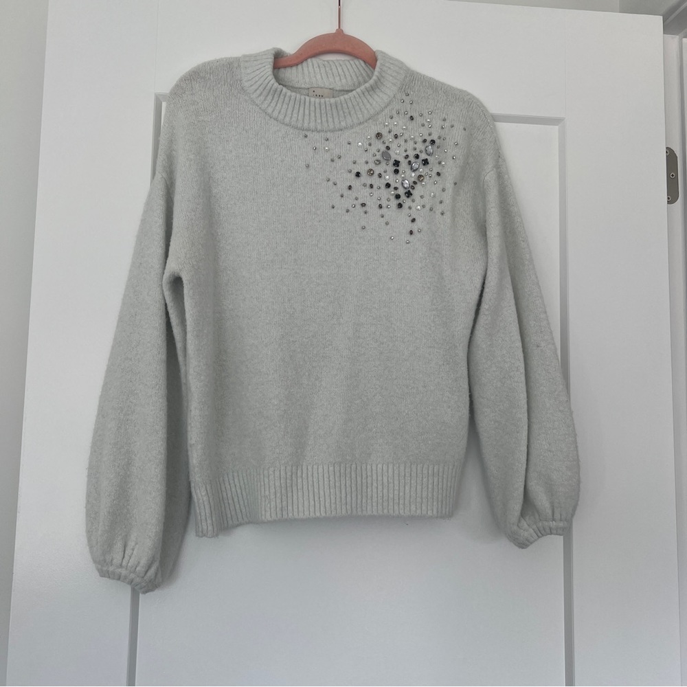 Jeweled puff-sleeve sweater
